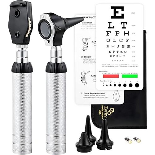 Zyrev 2 in 1 Otoscope Oph Set - Perfect for Nursing & Medical Students with Carry Case, Sight Chart & Replacement Ear Speculums