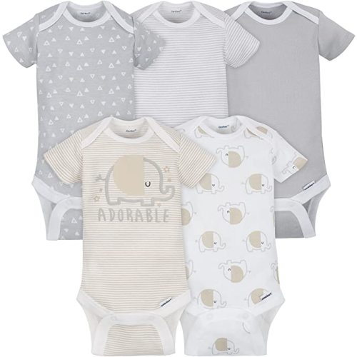 Gerber Unisex Baby 5-Pack Short-Sleeve Onesies - Elephant