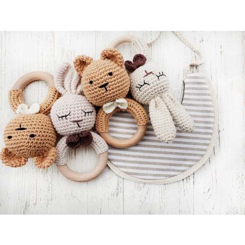 Crochet Animal Rattle Teether – Olive and Cradle