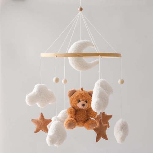 HYPERLIVING Baby Crib Mobile Bear Nursery Mobile for Boys Girls Teddy Velvet Mobile Nursery Decor for Infant Bedroom Hanging Baby Mobile for Bassinet Newborn Baby Gift（Brown Bear）