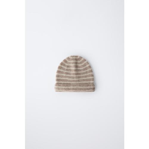 STRIPED WOOL AND CASHMERE HAT - Tan marl | ZARA United States