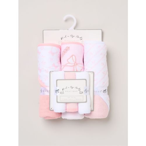 Rock-A-Bye Baby Boutique Pink Hooded Towels And Wash Cloth Set 3 Pack