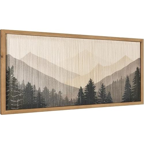 flangairy 23.6 X 11.8 In Mountain Wall Art, String Crafts Pictures With Wood Framed, Nature Landscape Forest Wall Hanging Decor, Living Room Bedroom Home Artwork