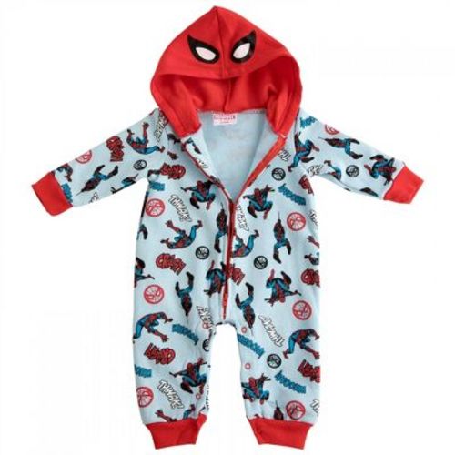 Kids Spider-Man Comic Poses Hooded Fleece Coveralls - 0-3 Months