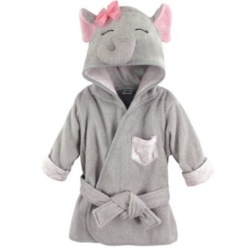 Hudson Baby Infant Girl Cotton Animal Face Bathrobe, Pretty Elephant, 0-9 Months