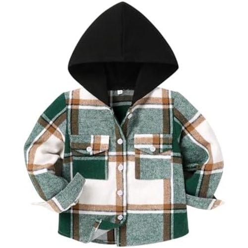 YOUNGER STAR Toddler Kids Boys Girls Flannel Hooded Plaid Shirt Button Baby Red Clothes