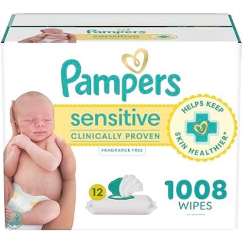 Pampers Sensitive Baby Wipes, Unscented, Fragrance Free, Clinically Proven, Water Based, Hypoallergenic, Multi-Use, Hand Wipes, 1008 Wipes Total (18X Flip-Top Packs)