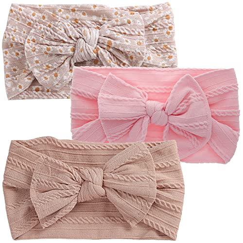 CXQRR Baby Girls Headbands with Bows Soft Stretchy Nylon Hair Bands for Newborn Infant Toddler Girls- Pack of 3