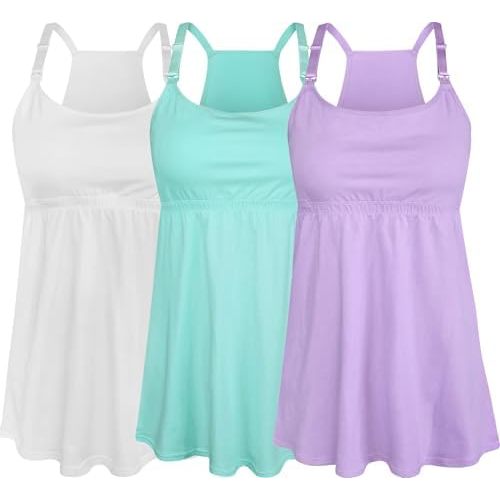SUIEK 3 Pack Maternity Nursing Tank Tops with Bralette Cotton Breastfeeding Camisole
