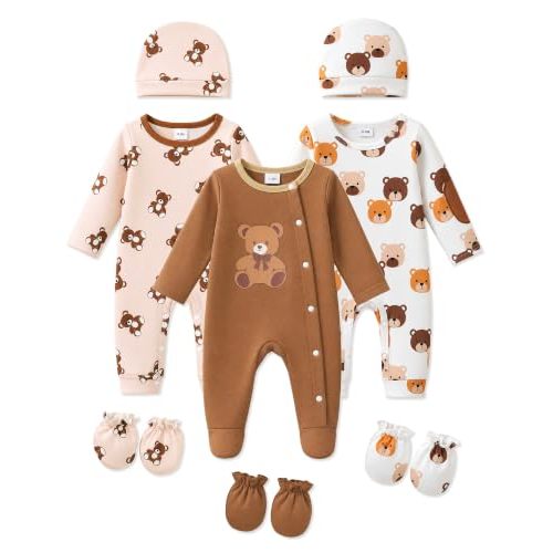NZRVAWS Baby Boy Clothes Newborn Boy Outfits Infant Hat Mitten 11 Pieces Bear Pattern Romper Jumpsuit 0-3 3-6 6-12 Months