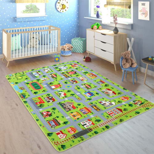 GOCAPTAIN Extra Large Non-Slip City Road Play Rug for Kids, Ultra Soft Educational Activity Carpet with Traffic Design for Playroom, Nursery, Bedroom or Training Room – Gray Street, 3x5ft