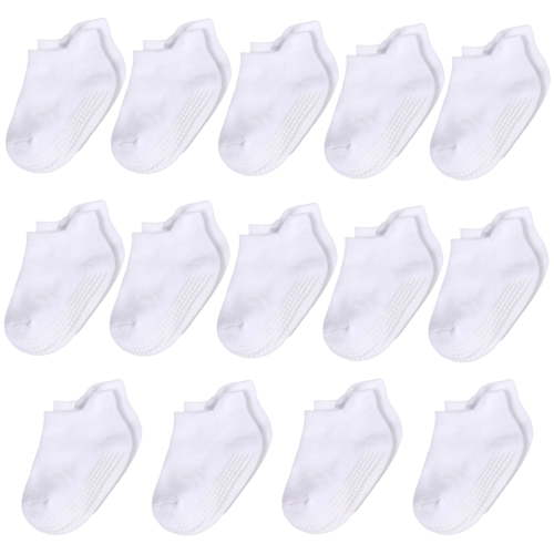 14-Pack Infant Boy Girl Socks White Baby Socks 6-12 Months with Grips