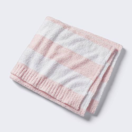 Chenille Stripe Baby Blanket - Light Pink and White Stripe - Cloud Island™: Knitted, 40" Length, No Theme