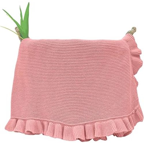 Ruffle Knit Blanket for Baby - 100% Luxury Soft Cotton Knit Warm Cozy Cuddle Stroller Crib Blanket for Newborns, Infants, & Toddlers (Rose Pink)