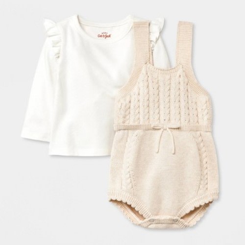 Baby Girls' Sweater Romper with Cable T-Shirt Set - Cat & Jack™ Cream Newborn