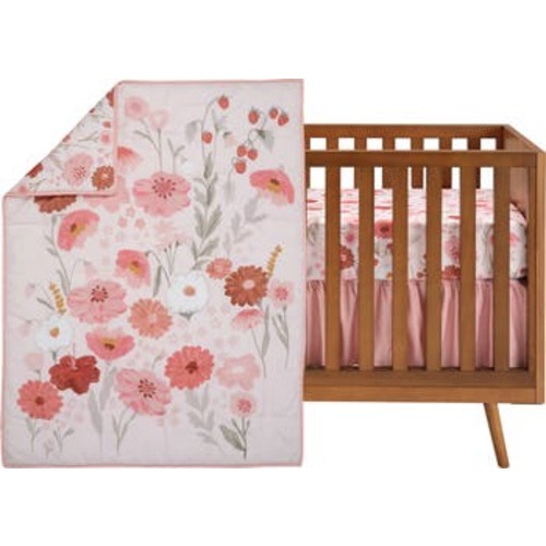 Flower Power 3-Piece Floral Baby Nursery Crib Bedding Set