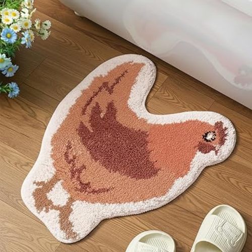 Farm Play Mat Chicken Rug Farmhouse Kitchen Rug Cute Farm Animal Baby Non Slip Washable Room Door Bath Mat Chicken Shape Farming Baby Room Decoration