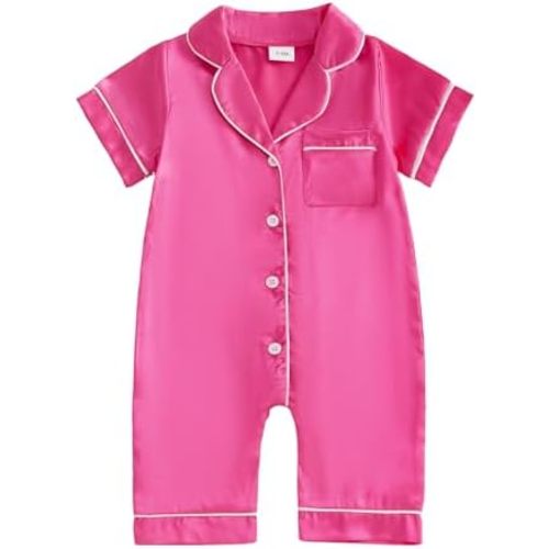 Baby Girl Boy Pajamas Button Down Romper Jumpsuit Short Sleeve Nightgown Newborn Sleepwear Cute One-Piece Summer Pjs