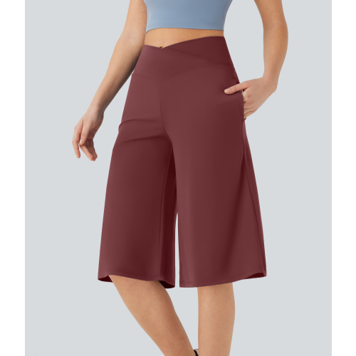 SoftlyZero™ Airy Crossover High Waisted Wide Leg Cool Touch Yoga Pedal Pusher Pants with Pockets