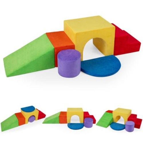 Costway 6PCS Foam Climbing Blocks, Velvet Indoor Climb & Crawl Activity Playset for Kids Multicolor