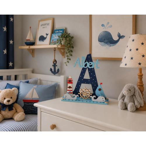 Personalised Nautical Wooden Letter Name Sign, Sea Nursery Decor