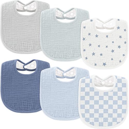Susurration Muslin Baby Drool Bibs 6Pack Soft Square Adjustable Baby Bandana Bibs for Unisex Girls & Boys