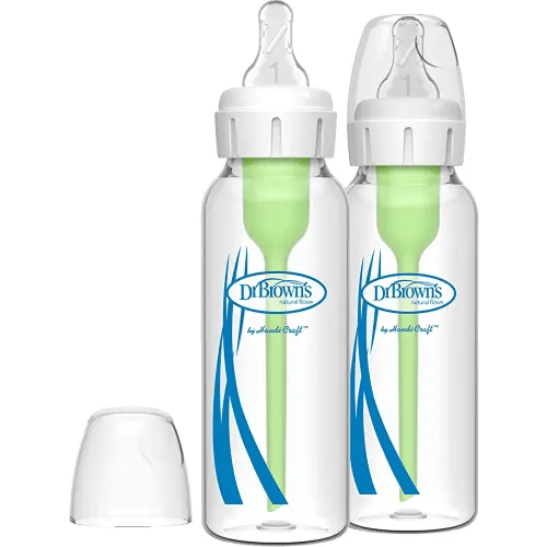Dr. Brown’s Natural Flow® Anti-Colic Options+™ Narrow Glass Baby Bottles 8 oz/250 mL, with Level 1 Slow Flow Nipple, 2 Pack, 0m+