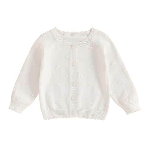 Baby Girl Cardigan Button Front Crop Sweater Long Sleeve Spring Fall Tops | Solid Color, Crew Neck, Long Sleeve, Knit, Spring Fall, Button Front