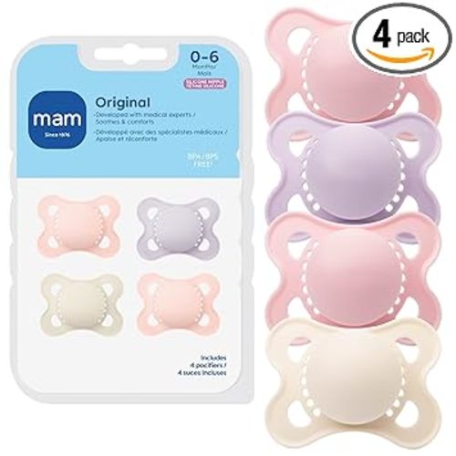 MAM Original Baby Pacifier 0-6 Mths, Skin Soft Silicone Nipple, 4 Pack | For Newborn Babies, BPA-Free Skin Soft Silicone Nipple, Developed With Medical Experts, Easy to Clean, Made In Europe