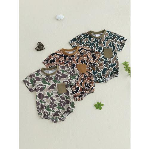 Baby Boy Duck Hunting Clothes Short Sleeve Camo Bubble Romper Shirt Camouflage Bodysuit Infant Summer Outfit | SHEIN USA
