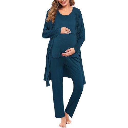 SWOMOG Maternity Nursing Robe Set 3 PCS Women Postpartum Pajamas Breastfeeding Labor Delivery Hospital Pregnancy Pjs