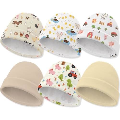 6 Pack Newborn Baby Hats Soft Cotton Infant Beanie Caps for Ages 0-6 Months