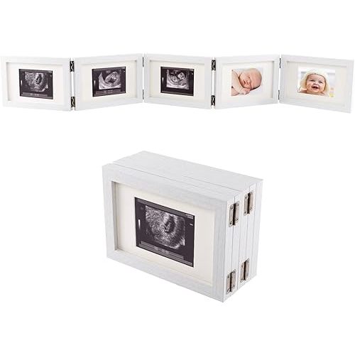 5 Folding Sonogram Picture Frame for Expecting Parents- 4.7" × 6.8" Baby Ultrasound Picture Frame Natural Wood Sonogram Pregnancy Frame Baby First Photo Frame for Pregnant Mom Gifts, Nursery Decor