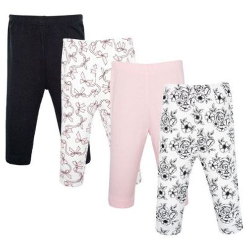 Hudson Baby Girl Cotton Pants and Leggings, Black Toile Pink Bows, 0-3 Months