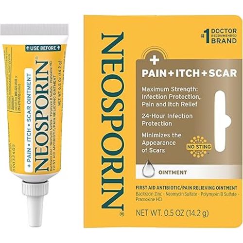 Neosporin Antibiotic Pain-Relieving, Anti-Itch, & Scar Appearance Minimizer Ointment with Neomycin & Bacitracin Zinc, 24-Hour Infection Protection for Minor Cuts, Scrapes & Burns,.5 oz