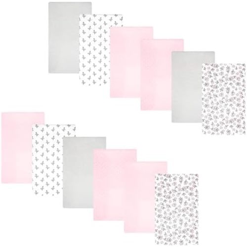 Hudson Baby Unisex Baby Cotton Polyester Flannel Burp Cloths Bundle 12-Pack