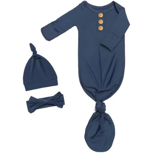 Newborn Baby Knotted Gown Clothes 0-3 Months, Infant Boy Girl Sleeper Outfits