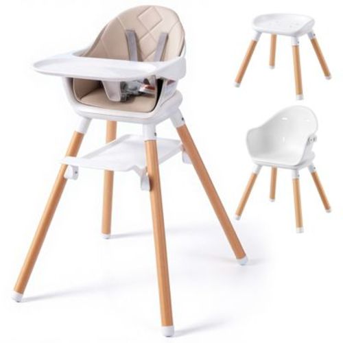 SUGIFT Convertible Wooden Baby High Chair for Babies and Toddlers with Adjustable Legs and Removable Tray - Beige