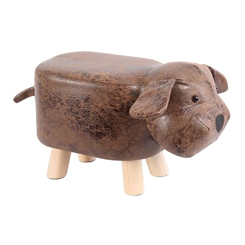 Cartoon Footstool Animal Shaped Upholstered Ottoman Foot Rest Padded Pouffe Stool with Wooden Legs and Soft Cushion Suitable for Kids Room Playroom, Brown