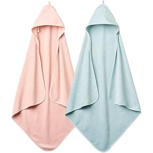 Baby Hooded Towel – Organic Cotton Baby Bath Towels, 32" x 32" Super-Soft and Absorbent Baby Towels for Newborn 2-Pack (Blush/Baby Blue)