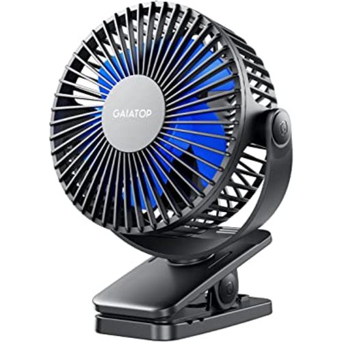Gaiatop Portable Clip on Fan Battery Operated, Small Powerful 3 Speed Quiet 360° Rotate, USB Rechargeable Mini Personal Cooling Fan for Desk Table Home Office Stroller Camping Women Gifts Black Blue