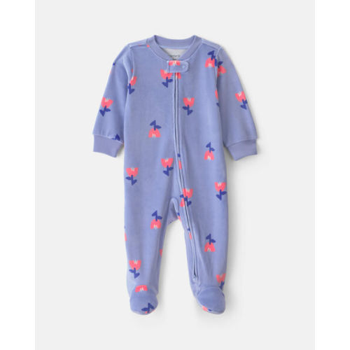 Baby Girl Tulip 2-Way Zip DreamPlush Sleep & Play Pajamas - Blue | Carter's