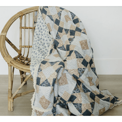 Patchwork Print + Blue Blossom Lace Muslin Quilt