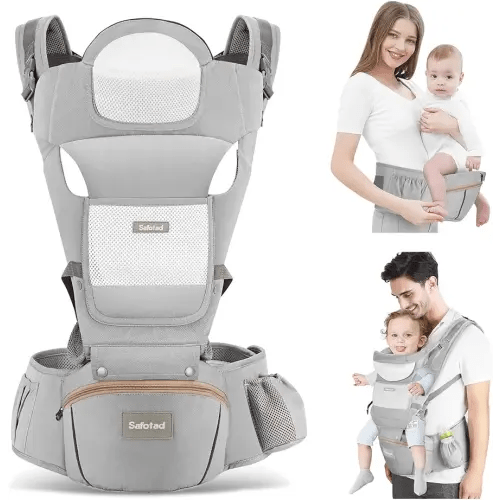 Baby Carrier with Hip Seat,Ergonomic M Position 6in1 Baby Carrier Newborn to Toddler,Head Support and Breathable Mesh Newborn Carrier,Adjustable Baby Holder Carrier for Dad&Mom-Grey
