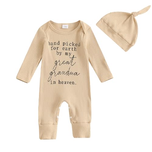 YOKJZJD Hand Picked For Earth By My Great Grandpa Grandma In Heaven Newborn Baby Boy Girl Fall Clothes Romper Jumpsuit +Hat