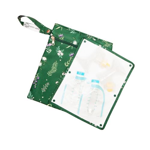 Sarah Wells Pumparoo Wet Dry Bag for Breast Pump Parts – Compact Organizer with Waterproof Pocket, Staging Mat & Fridge Hack – Machine Washable Pumping Accessory (Olive You)