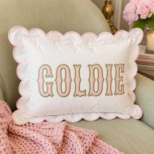 Personalized Embroidered Monogram Baby Pillow with Scalloped Edge – Custom Cotton Nursery Decor & Baby Shower Gift, Handmade Baby Gift