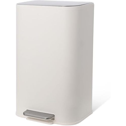 Trash Can, 8 Gallon Stainless Steel Step-On Pedal and Inner Bucket, Rectangular Trash Can (30 L, White)