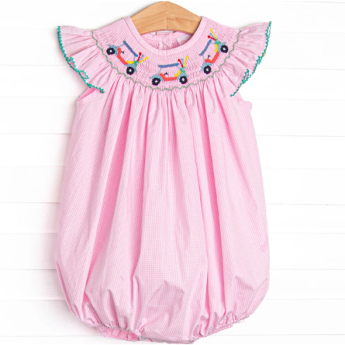 Gone Golfin' Smocked Girl Bubble, Pink Gingham – Stitchy Fish