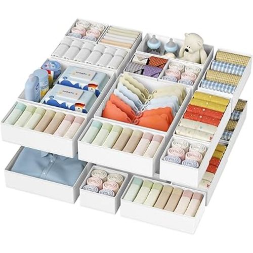 DIMJ Drawer Organizer Clothes - 20 Pack Closet Drawer Organizer Bins for Baby Clothes Storage, Fabric Dresser Organizer for Nursery Bedroom, Foldable Small Drawer Dividers for Underwear Socks